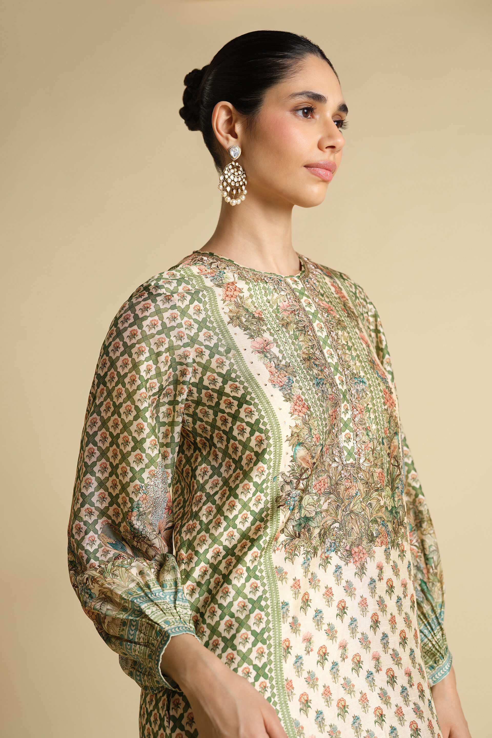 Rhiannon Gota Patti Silk Kaftan - Ivory, Ivory, image 5